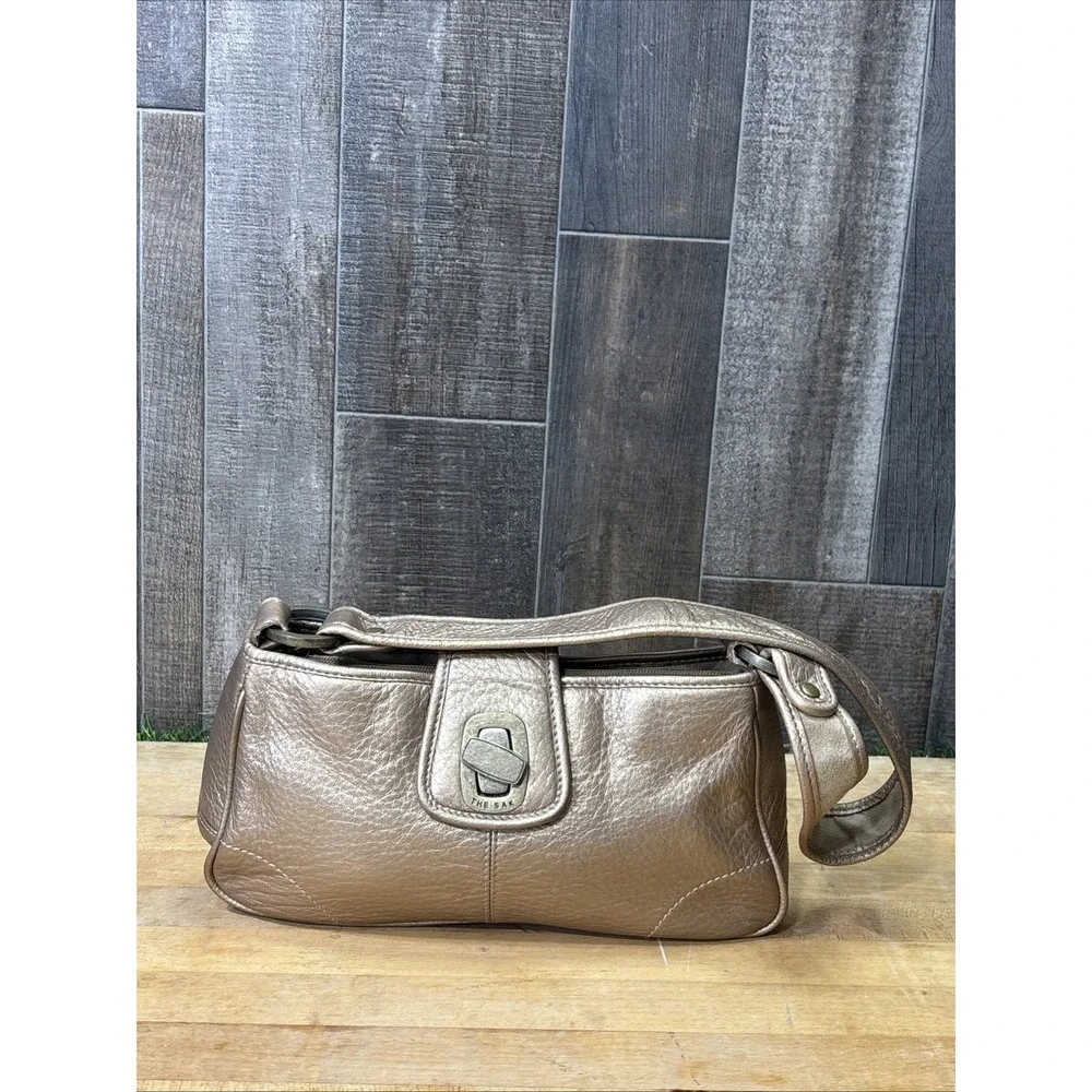 The Sak Metallic Bronze Leather Shoulder Bag Purse Y2K Hobo Handbag